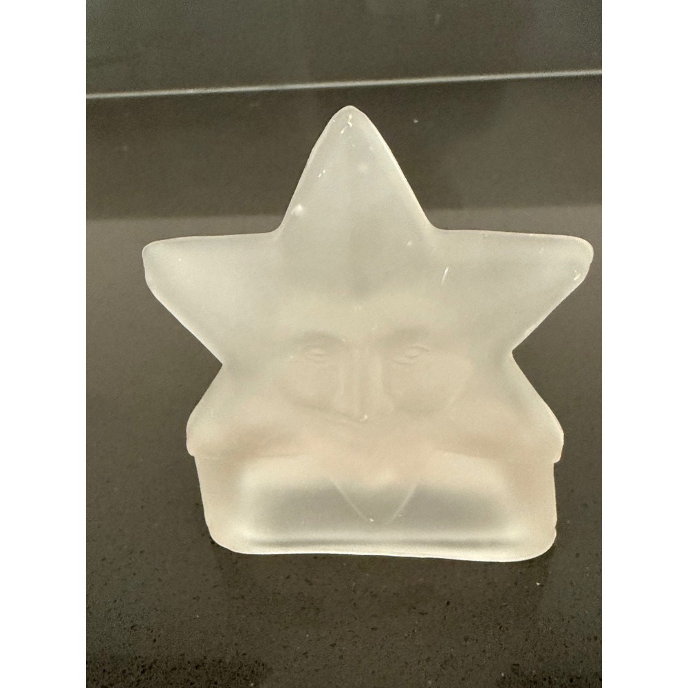Vtg Frosted Glass Celestial Star Face Votive Tea Light Candle Holder Man In Moon